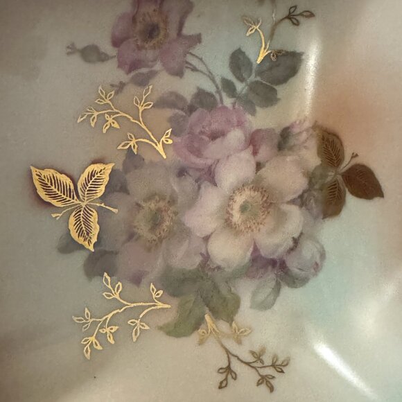 Vintage SCHUMANN ARZBERG Wild Rose Square Bowl Candy Trinket Dish Gold Trim - Picture 12 of 12